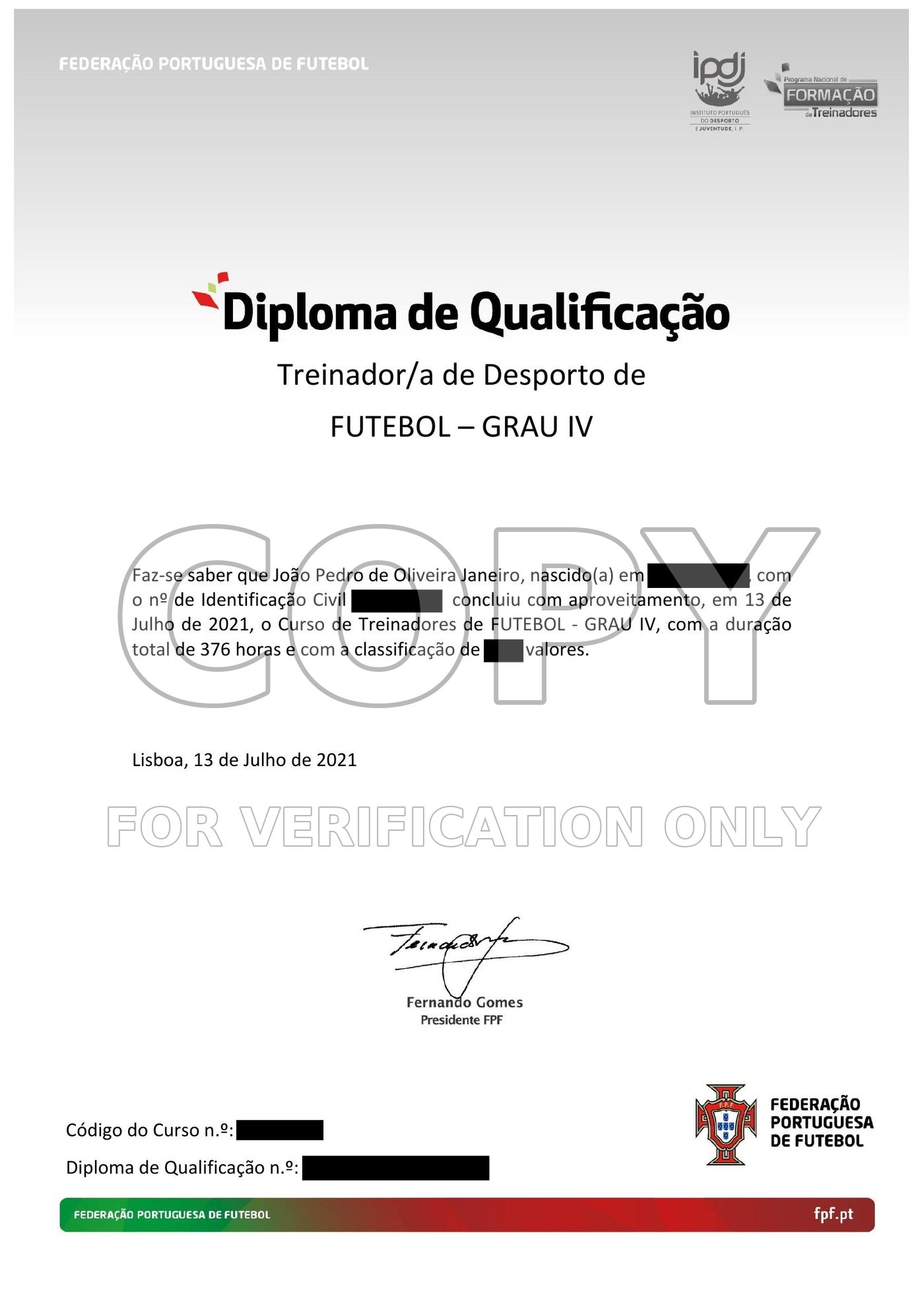 João Janeiro — Football Coach — Grade IV, protected verification preview
