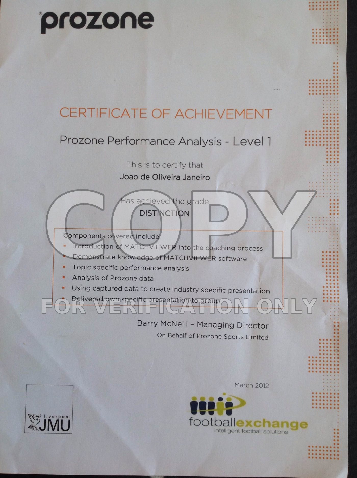 João Janeiro — Prozone Performance Analysis, protected verification preview