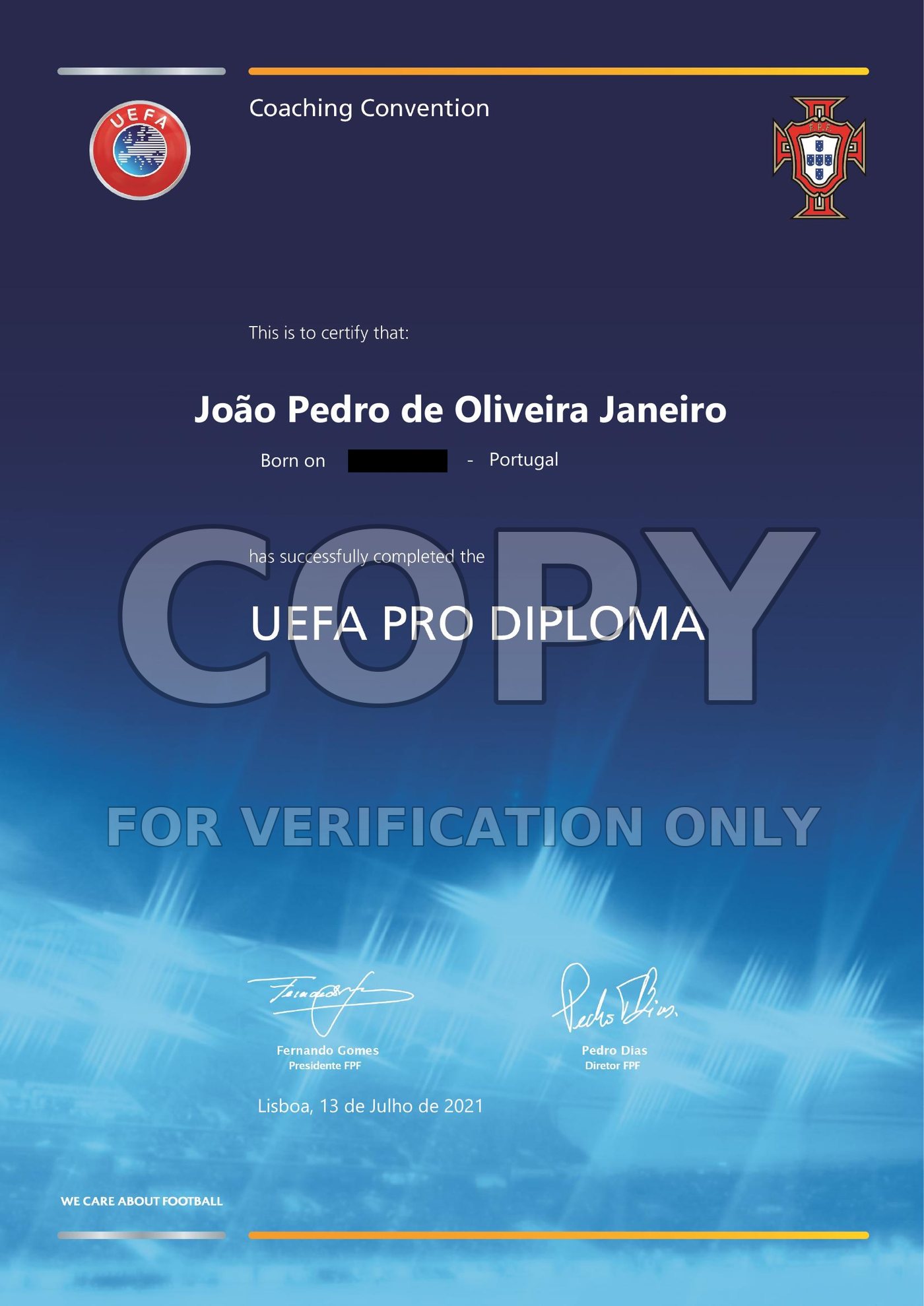 João Janeiro — UEFA Pro Diploma, protected verification preview